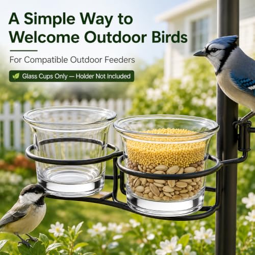 2 Pack Glass Oriole Feeder Cups, 2.44 x 1.81 x 1.89 Inch Replacement Jelly Bowls for Outdoor Feeders, Clear Dishes for Hummingbirds and Small Birds