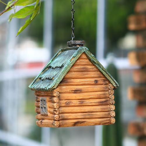 Bird Houses for Outside Outdoor Bird Houses, Hanging Resin Birdhouse for Bluebird, Hummingbird, Sparrow, Wren Finches, Chickadee, Gifts for Bird Lovers,Garden Decorations - color: Wood