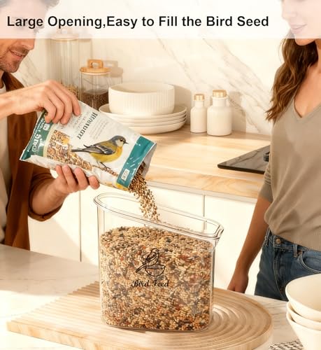 Bird Seed Storage Container Portable-3 Qt/2.8 L Clear Pet Food Container-with Measuring Cup/Lid,Airtight Wild Bird Seed Dispenser for Storing Sunflower Seed|Squirrel proof|BPA Free-White - color: White(Bird Feed)