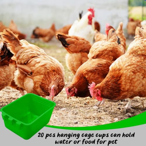 20 Pcs Chicken Coop Feeder Water Cup,16 oz Cage Cups Chicken Feeder Waterer, Cage Cups Birds Hanging Feeders, Chicken Feeder Water Bowl for Parakeet Poultry Pigeon Bunny Wire Cage (Green, 16oz) - color: Green, size: 16oz