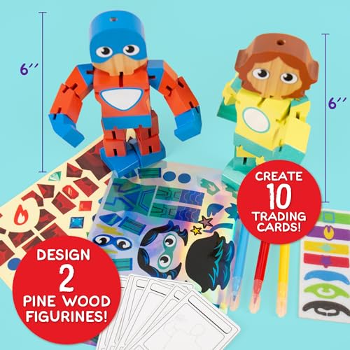 Made By Me Build & Paint Your Own Wooden Toys, DIY Wood Craft Kit, Easy to Assemble, Superhero Action Figures - style: Superheros