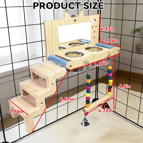 Bird Perch Platform with Mirror Ladder Swing Bowl,Parrot Play Gym Cage Toys | Bird Wood Playing Exercise Stands Perches,Parakeet Climbing Ladder Playground Cage Accessories for Cockatiel Budgie Lovebird - size: Bird Perch Platform with Mirror Ladder Swing