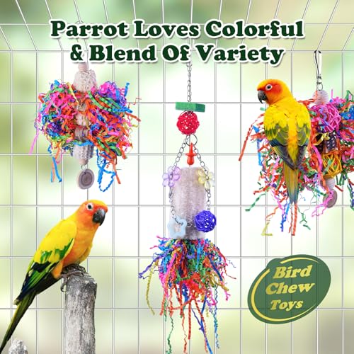 Bird Toys, Parakeet Foraging Toy, Hanging Chewing Toy, Bird Cage Accessories – Suitable for Cockatiels, Budgies, Lovebirds, Conures and Other Small Parrots - color: 3 pieces loofah