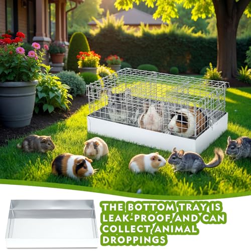 DoubleFill 18 x 10 x 8 in 3 Hole Folding Guinea Pig Chinchilla Transport Cage, Portable Cavy Bunny Carrier with Tray & Handles for Travel, Temporary Housing, Small Pet Habitat Animal Enclosure
