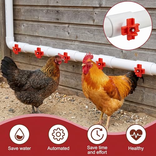 30 Sets Chicken Waterer Kit, Horizontal Leakproof Chicken Water Nipples | This 30-set automatic chicken waterer includes durable chicken water nipples, gaskets, tape, and drill bit.