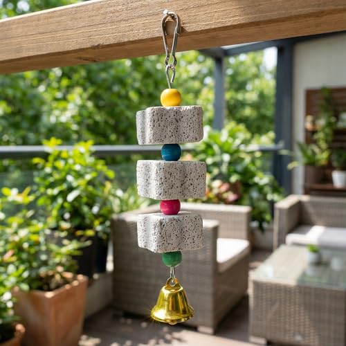 3 Pack Bird Cuttlebone Chewing Toys, Natural Lava Stone Calcium Block Beak Grinder, Bird Toy Cage Accessories for Parakeets Cockatiels Budgies Conures