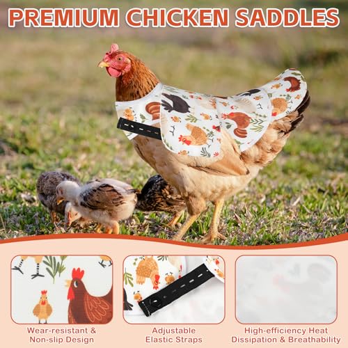 Esmorah Chicken Saddle for Hens, Large Breathable Anti-Pecking Hen Saddle | Chicken Aprons with Extended Shoulders, Wing & Tail Coverage Protection - Adjustable Straps for Feather Regrowth (White) - color: Farm Chicken White