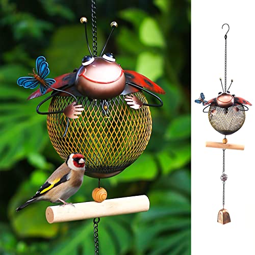 Solar Bird Feeder,Squirrel-Proof Bird Feeders for Outside, Cute Animal Shaped(Ladybug Shaped) - style: Ladybug Shaped