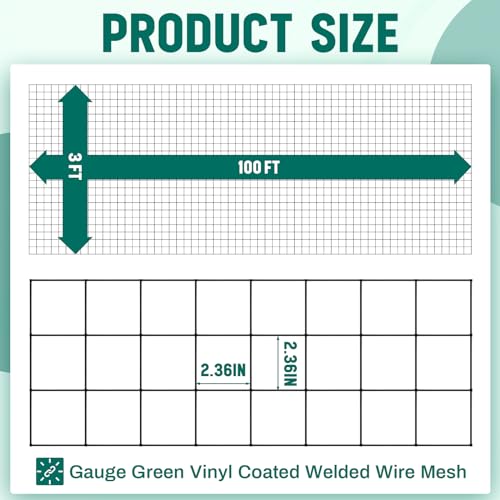 Gisafai 16 Gauge Galvanized Welded Wire Fence 3 ft x 100 ft PVC Coated Hardware Cloth, 2.36" x 2.36" Mesh, Heavy Duty Garden Fencing Roll for Chicken, Dog Yard, Deer Cattle & Animal Protection(Black) - color: Black, size: 3 ft X 100 ft