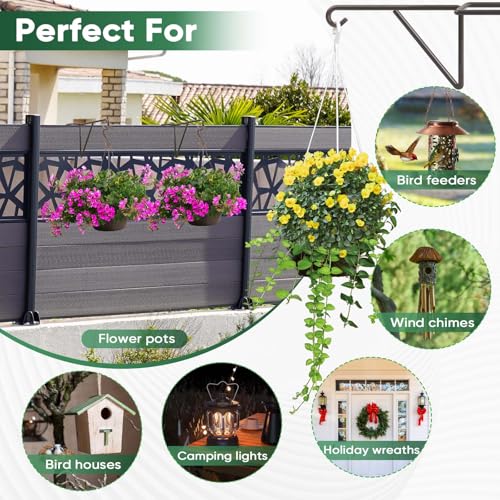 4 Pack Vinyl Fence Hooks, Heavy Duty Durable Brown Fence Plant Hangers for Outdoor, Patio Hooks, Over The Fence Hook for Hanging Plants, Flower Baskets, Bird feeders, Lights, Pool Equipment - color: Brown