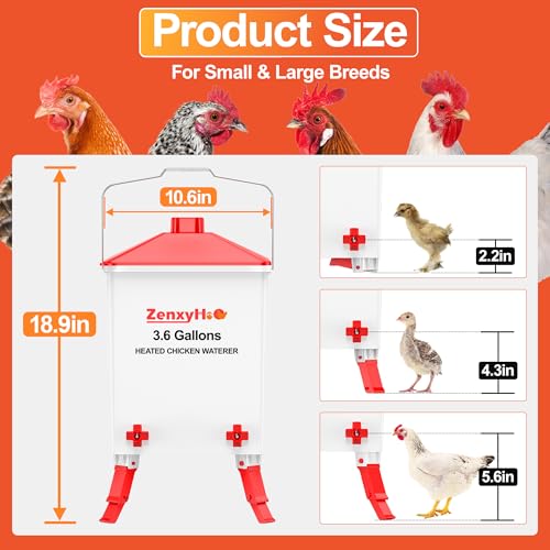 3.6 Gal Chicken Waterer with 4 Water Nipples - 3 Height Adjustable | Anti-roost Cone and Locking Legs Design, Leak-Proof Side Mount Nipples for Backyard Flock - style: Waterer with Nipples