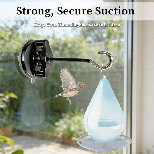 3 Pcs Window Bird Feeder Hanger Hook - Window Suction Cup with Hanger, Strong Suction Window-Mounted Hummingbird Feeder Bracket for Bird Feeders, Wind Chimes & Plants (Bird Feeder Not Included)