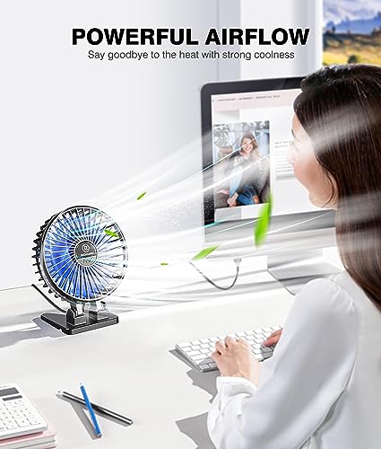 JZCreater USB Desk Fan, Mini Portable Fans, 3 Speeds Desktop Table Cooling Fan, Plug in Power, Rotation Strong Wind, Quiet Personal Small for Home Office Travel Bedroom, Black Blue - color: Black Blue