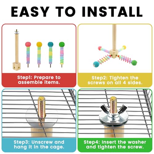 Upgraded Parrot Perch Toy,Rotating Bird Perch Stand with Chew Ball Toy for Small&Medium Birds,Bird Cage Accessories for Parakeets Cockatiels Lovebirds Conures Finches Budgies (Rainbow Colors)