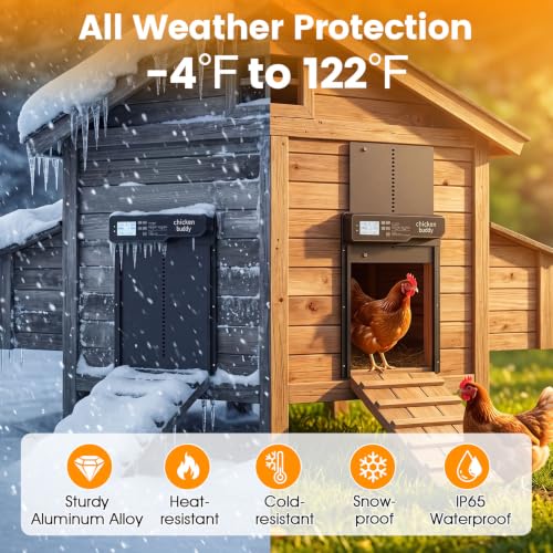 PETSITE Solar Powered Automatic Chicken Coop Door, Along with USB Charging | | LCD Display | Light Sensor, Timer, Remote & Manual Control | Anti-Pinch Design | Waterproof | Made of Aluminum |