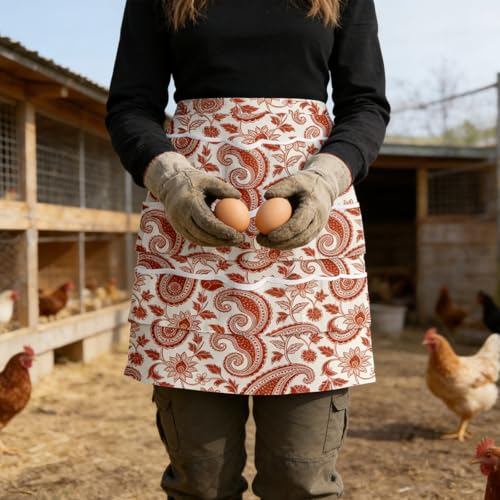 CUTHOLLOW Egg Collecting Apron for Adlut, Housewife, 18 Deep Pockets Hen Egg Gathering Holding Apron with Elastic Closures - style: Vintage Paisley Floral Pattern
