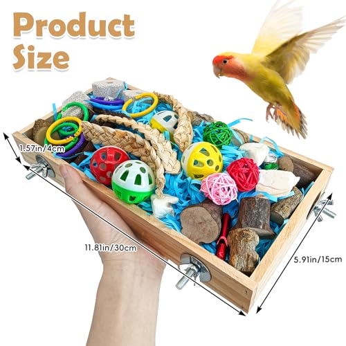 BNOSDM Bird Foraging Toys Box Colorful Parrot Foraging and Shredding Toy Boxes Natural Bird Toy Wooden Birds Chewing Toys for Parakeet, Conure, Cockatiel, Budgies, Lovebirds (Large) - size: 11.8x 5.9x 1.57in