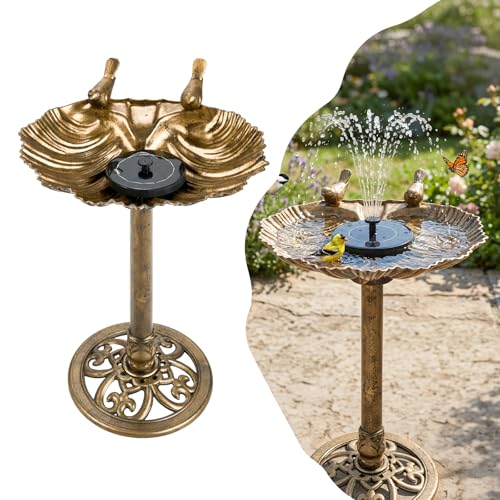 VINGLI Pedestal Bird Bath with Solar Fountain, Solar Pump Resin Birdbaths, Weather Resistant Bird Baths with Ground Stakes, Vintage Finish Garden Decor for Outdoor, Patio, Yard, Lawn (Copper Shell) - color: Copper shell