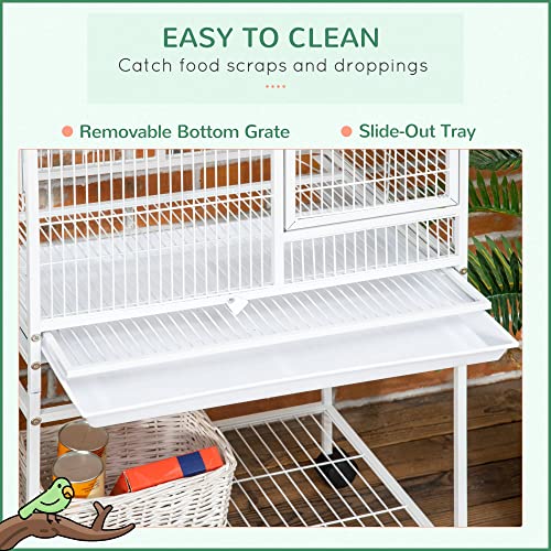 PawHut 55" Large Parrot Cage with Toy Hooks Above Top Bird Perch, Tray, Food Cups, Rolling Stand, Bird Cage for Cockatiels, Parakeets, Lovebirds | Above Top Bird Perch, Rolling Stand, for Cockatiels, Parakeets, Lovebirds