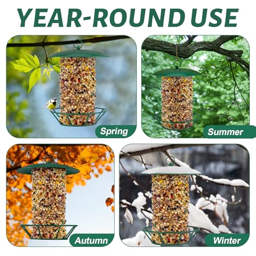 Suet Feeder Cylinder Bird Feeder S-6-2 Seed Cake Feeders Green Metal Feeders for Hanging Garden Backyard Outdoors Wild Birdfeeding