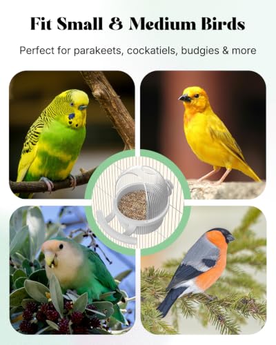 Pawfly No Mess Bird Feeder, Bird Cage Feeder, Bird Bowls for Cage, Bird Feeder for Cage, Bird Water Dispenser, Parakeet Feeder Waterer for Parrot, Cockatiel, Budgie & Lovebird,White - color: White