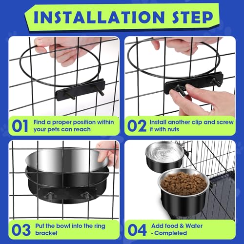 Attachable Dog Bowls for Crates, ShineMe 40oz & 60oz Dog Kennel Food and Water Bowl, 7.1 x 3.7” & 6.3 x 2.6” Dogs Crate Bowls Hanging No Spill for Large or Medium Dogs, Set of 2 Black - color: Black (60oz+40oz)