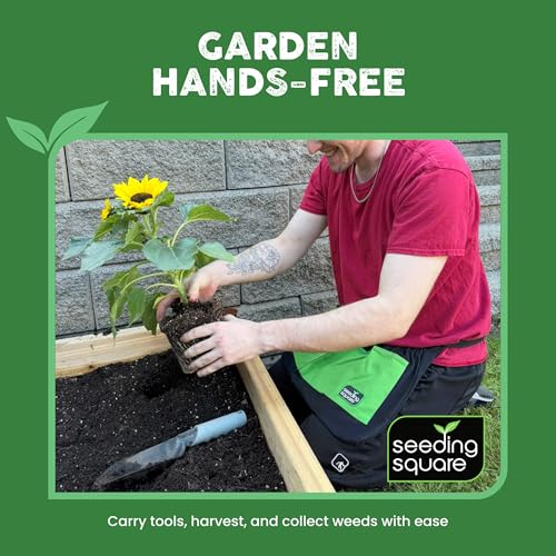 Harvest Apron Hands-Free Gardening Apron for Fruits, Vegetables, Tools – Adjustable, Durable, Washable - color: Green Pockets on Black