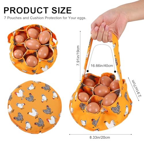 Egg Collecting Basket, Egg Basket for Gathering with 7 Pouches | Canvas Chicken Egg Basket for Chicken, Duck, Goose, Bird, Various Poultry Collection (Yellow chicken) - style: Yellow chicken