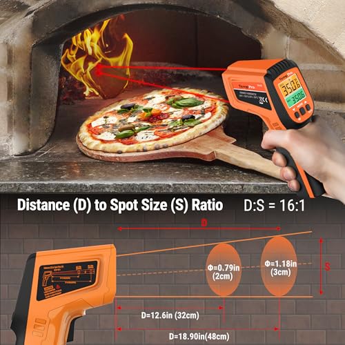 TempPro TempScan Infrared Thermometer Gun with 2 Laser for Pizza Oven Grill | 16:1 D:S Ratio Temperature Gun for Cooking HVAC Engine, Laser Thermometer Gun with Adjustable Emissivity Temp Gun -58℉-1022℉ - style: 2-Laser & D:S 16:1