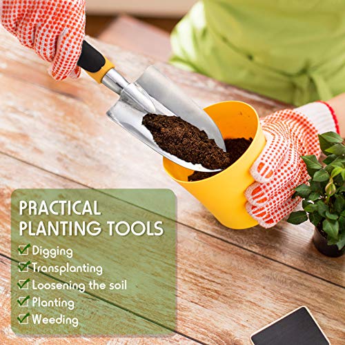 2 Pcs Garden Trowel Hand Shovel Tool Soil Scoop with Soft Rubberized Non Slip Handle Aluminum Alloy Potting Shovel for Digging Planting (Yellow, Green)