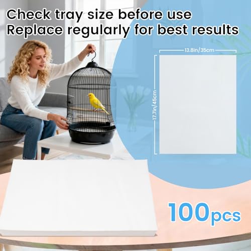 17.7x13.8in Bird Cage Liners,100 Sheets Pre-Cut Cage Tray Pads | Disposable Absorbent Non-woven Pads Absorb Moisture and Collect Feathers for Parrots, Cockatiels, Parakeets and Finches - size: 17.7x13.8in-100P