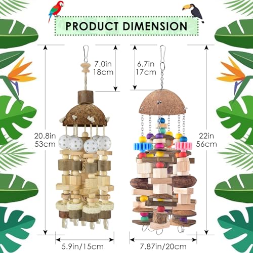 KATUMO Bird Toys, 2PCS Large Wooden Blocks & Coconut Shell Chew Toys for African Grey Cockatoo Amazon Parrots and Medium to Large Birds - style: Plastic ball+Nutshell