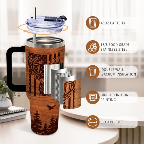 DUUV Hunting Tumbler 40oz, Insulated Hunting Gifts for Man Hunter | Deer Gift for Man Dad, Deer Cup, Hunting Deer Tumbler Leakproof, Fathers Day Ideal Gift, I'd Rather Be Hunting, 1 Pack - color: Hunting