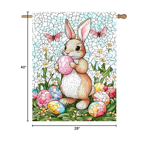 Easter Bunny Garden Flag for outside 28x40 Double Sided Stained Glass Rabbit Flag Easter Egg House Flag Lily Spring Outdoor Flag Large - color: easterbunny