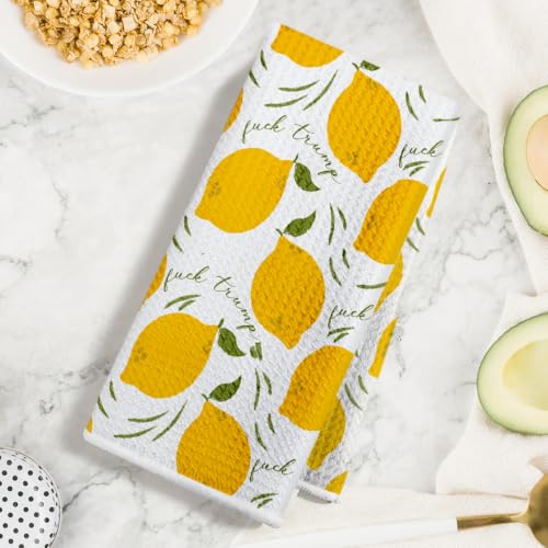 Jztco Funny Trump Kitchen Towel, Lemon Gifts Reusable Hand Towels-01 | Absorbent Microfiber Dish Cloth Tea Towels for Kitchen Home Decor, Anti Trump Gifts for Women 14x24 Inch - color: Multi 1607