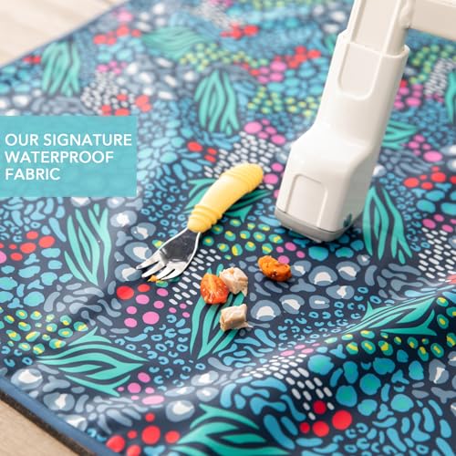 Bumkins Baby Splat Mat for Under High Chair, Babies Toddlers Eating Mess Mat, Waterproof Reusable Cloth for Arts and Crafts, Playtime Mat for Kids, Floors or Tables, Fabric 42inx42in, Jungle Blue - color: C1 Jungle Blue