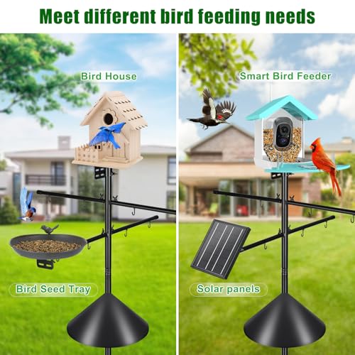 Gtongoko Squirrel Proof Smart Bird Feeder Pole for Outdoors 107 Inch 1 Inch Diameter Bluebird House Pole with 2 Platform and 8 Hooks for Bird Feeder with Camera Adjustable Heavy Duty Mounting Pole - color: 107 Inch with Baffle
