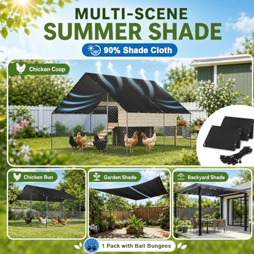VitalCozy 90% Chicken Coop Shade Cloth, 14.5 x 6.6 ft Breathable Sunproof Chicken Coop Cover with Ball Bungees, Not Waterproof Summer Shade Mesh Net for Poultry, Plants, Greenhouse - color: 90% Shade, size: 11.4"L x 8.7"W x 4.1"H