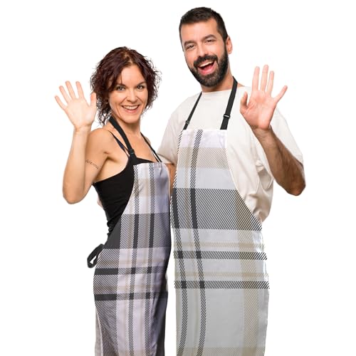 Makeup Apron for Women Plaid Texture Funny Aprons for Men for Kitchen Cooking Restaurant BBQ Painting Crafting Gardening 27” (W) x 31” (H), Waterproof Apron - color: Plaid Texture