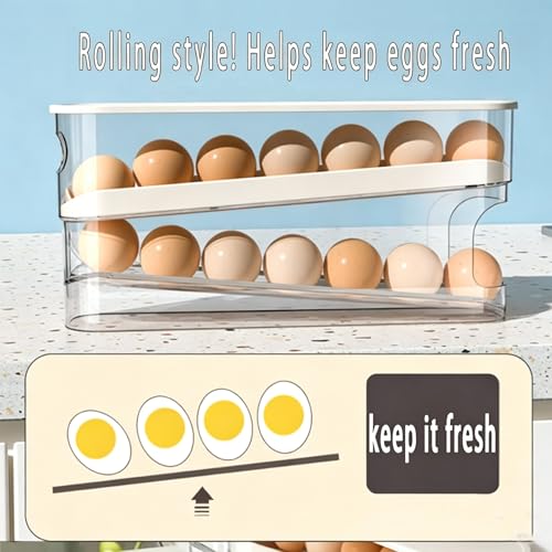 WACOI Auto Rolling Fridge Egg Organizer, Space Saving Eggs Dispenser for Refrigerator Storager, Home Egg Holder, 1 pack - size: 1 Pack