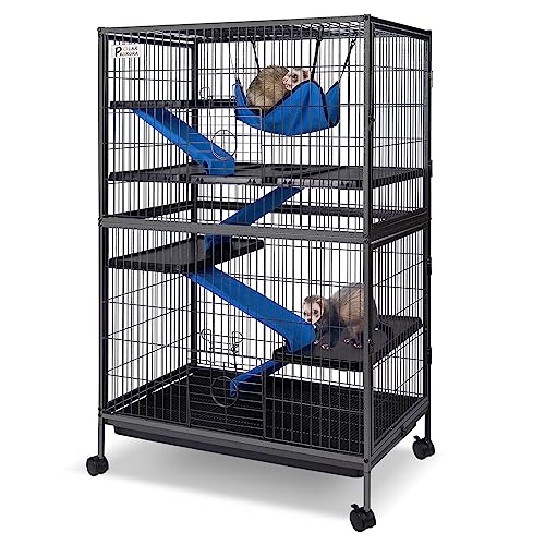 Polar Aurora Metal Small Animal Cage 5 Tiers Homes for Pets Removable Ferret Cage with Lockable Wheels, 50" H Deluxe Chinchilla Cage with Hammock and Removable Tray - size: Large