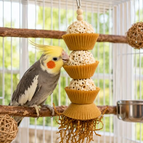Bonka Bird Toys 1931N Natural Three Cake Parrot Chew Shred Forage Cage Toy, Conure, Amazon, Pionus, and Similar