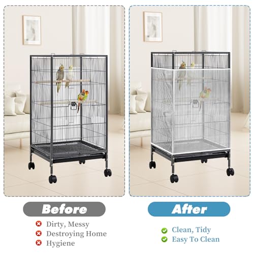 Large Bird Cage Net, Universal Adjustable Bird Cage Covers Mesh Polyester Birds Cages Seed Catcher Parakeet Cages Liners Birds Cagees Accessories for Birdcage Parakeet Parrot Enclosures (White)