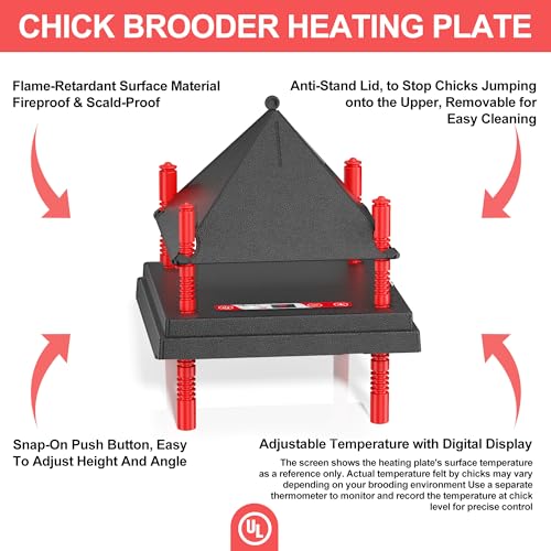 Chick Brooder Heating Plate with Anti Stand Cone, 10"x10" Temp Adjust Black | Adjustable Height Brooder Heater for Chicks, Downward Heat Distribution for Outdoor Barns & Coops - size: 10" x 10" with Temp. Adjustments