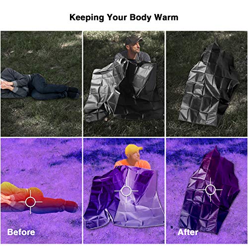 Heavy Duty Reflective Survival Space Blanket, Multipurpose Emergency Thermal Blanket for All Weather, Black - color: Silver Black