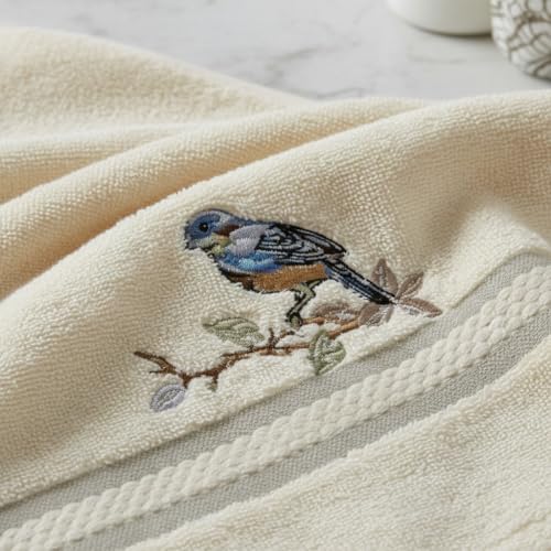 Avanti Linens – Fingertip Towel Set, 100% Cotton Velour Bathroom Towels with Embroidered Bird & Floral Design, Absorbent Terry Reverse, Home Decor, Set of 2 (Love Nest Collection)