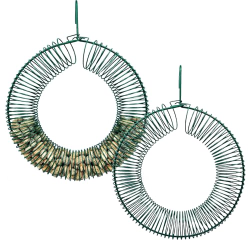 2 Pack Peanut Bird Feeder, Hanging Feeder Round Metal Whole Wild Bird Feeder with Hanging Hook for Outdoor Birds and Squirrels Feeding Rust & Proof - color: 2 Pack