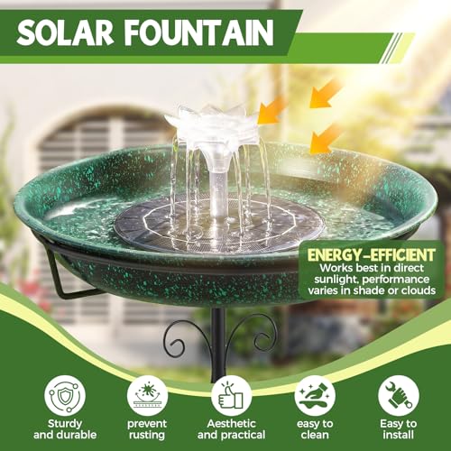 Metal Bird Bath with Solar Fountain for Hummingbirds,Stable Stylish Design with 5-Prong Base Metal Stake Bird Bath for Outside Lawn Patio Yard Garden