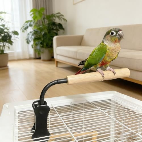 Bird Perch Stand with Clip, Adjustable & Portable Parrot Stand, Bendable Bird Training Perch for Cockatiels, Conures, Lovebirds and Medium (Smooth) - color: smooth