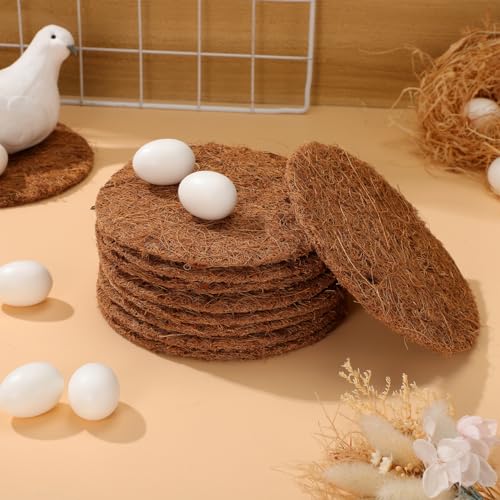 OUNONA Coconut Fiber Bird Nesting Pads 10 Pack Round Pigeon Nest Liner for Egg Laying Breeding Warm Nest Support for Parrot Chicken Bird Cage Accessories 5.90 in